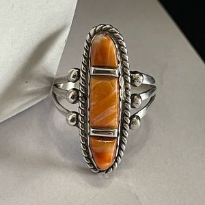 Southwestern Spiny Oyster Sterling Silver Ring - Triple Shank - Approx size 8.5